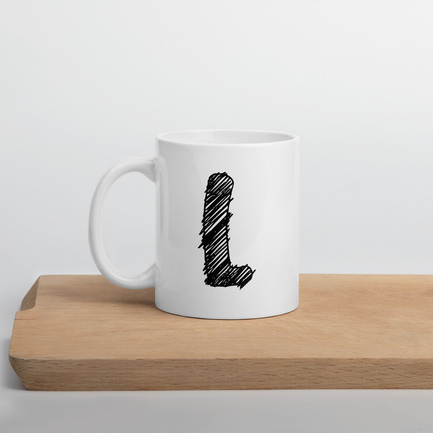 NEOKLASSISCHER BUCHSTABEN "L" Weiße, glänzende Tasse
