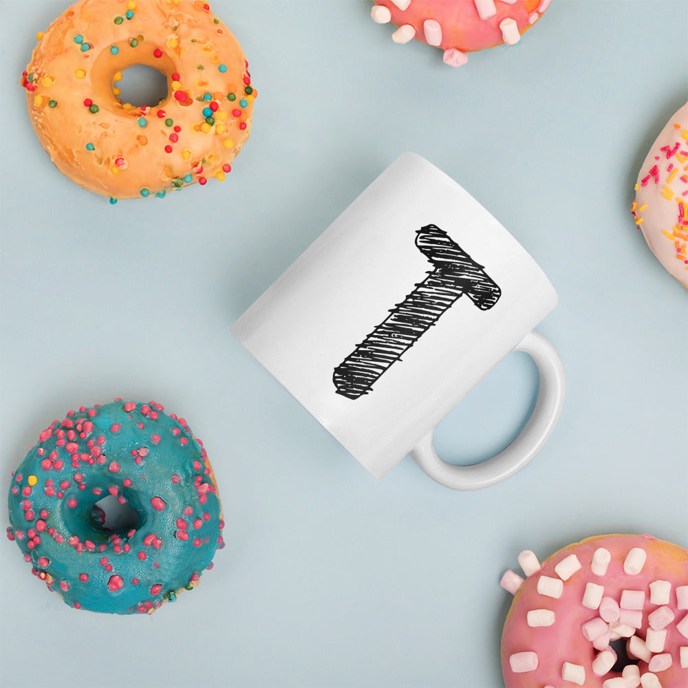 NEOKLASSISCHER BUCHSTABEN "T" Weiße, glänzende Tasse