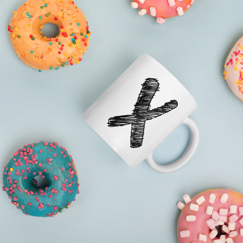 NEOKLASSISCHER BUCHSTABEN "X" Weiße, glänzende Tasse