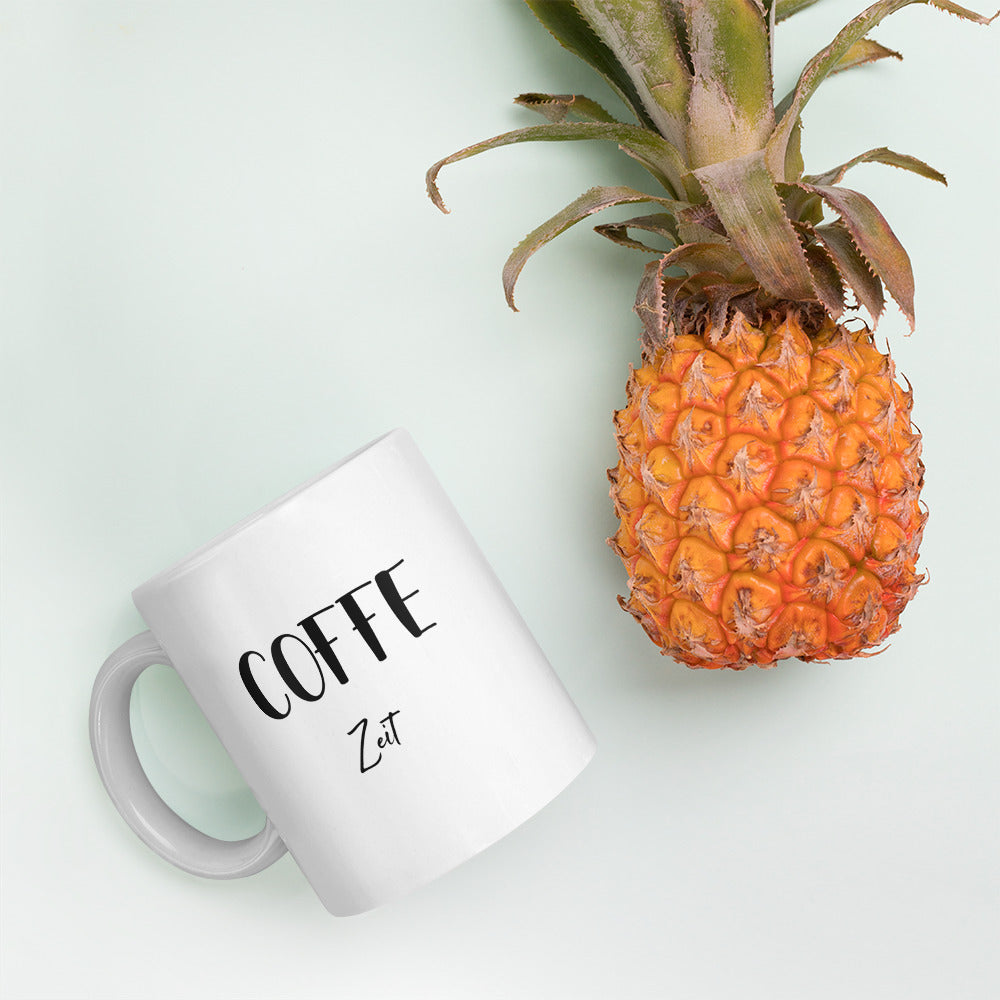 "COFFE ZEIT" Weiße, glänzende Tasse