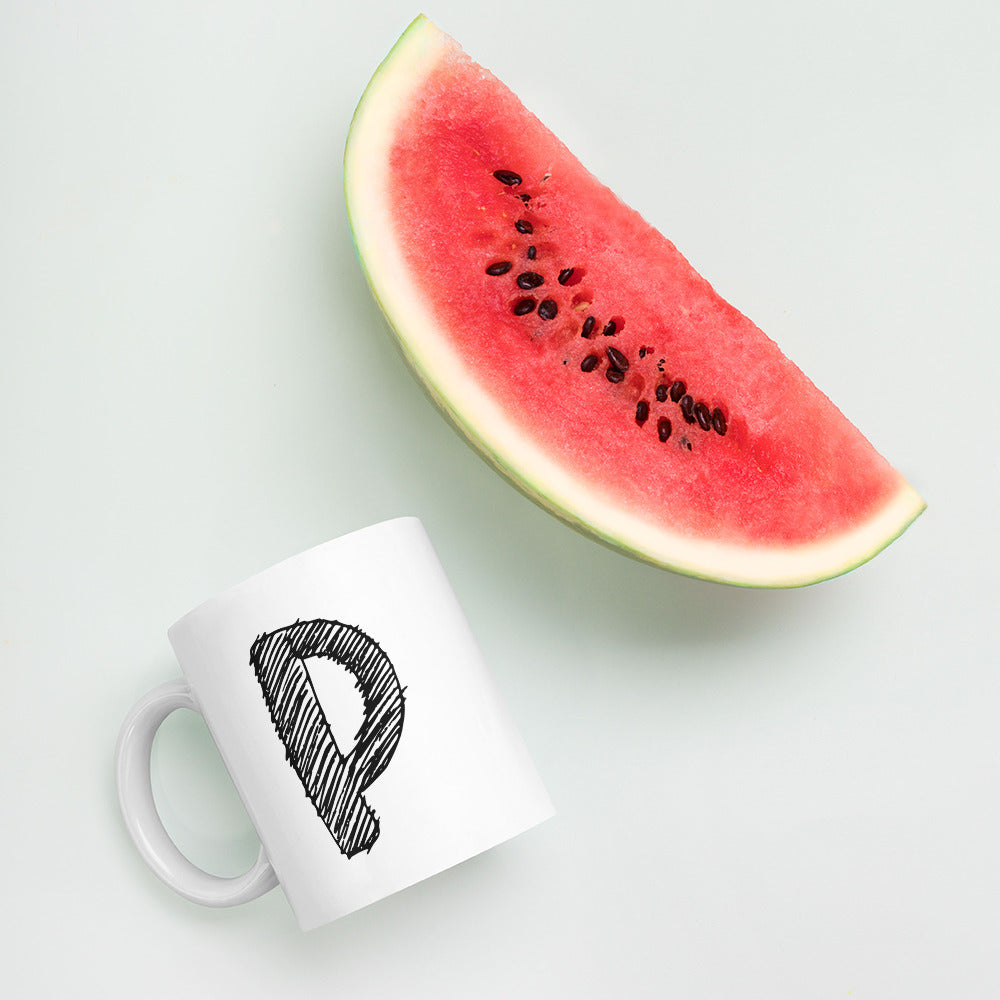 NEOKLASSISCHER BUCHSTABEN "P" Weiße, glänzende Tasse
