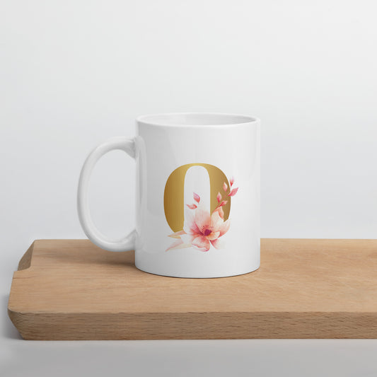 Tasse mit Buchstabe | Tasse personalisiert | O | Weiße, glänzende Tasse