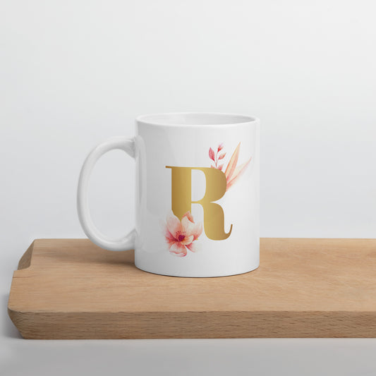 Tasse mit Buchstabe | Tasse personalisiert | R | Weiße, glänzende Tasse