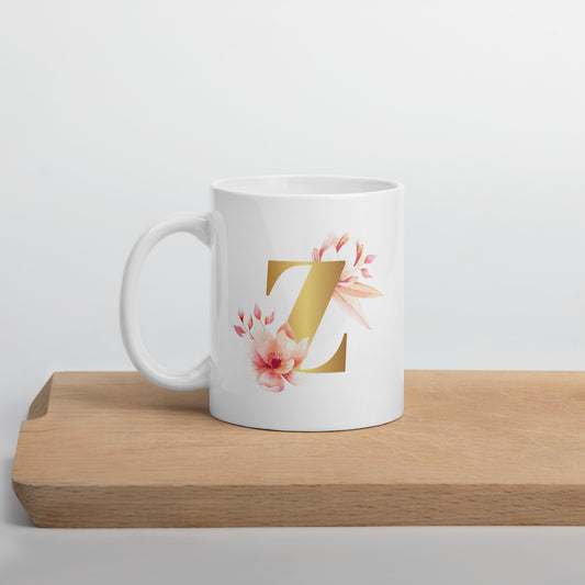 Tasse mit Buchstabe | Tasse personalisiert | Z | Weiße, glänzende Tasse