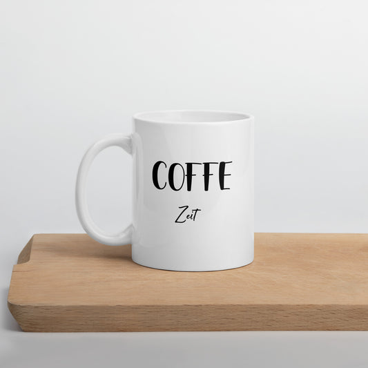 "COFFE ZEIT" Weiße, glänzende Tasse