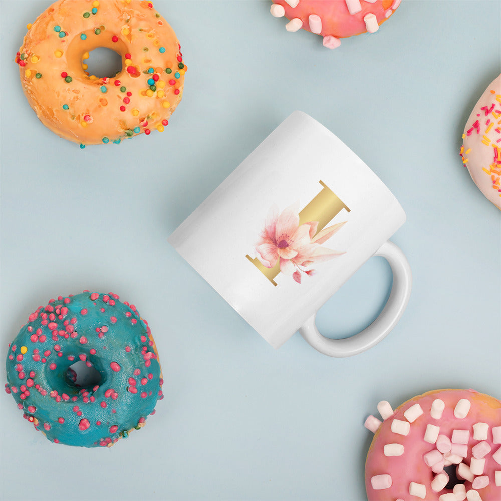 Tasse mit Buchstabe | Tasse personalisiert | I | Weiße, glänzende Tasse