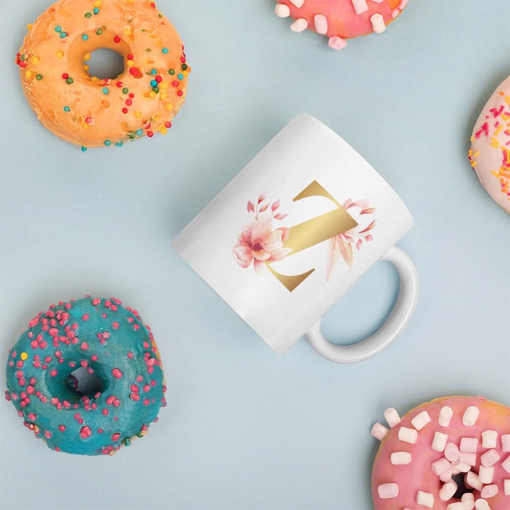 Tasse mit Buchstabe | Tasse personalisiert | Z | Weiße, glänzende Tasse