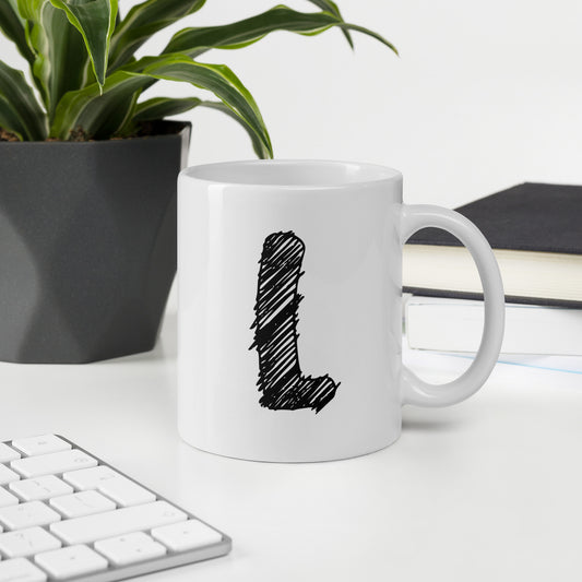 NEOKLASSISCHER BUCHSTABEN "L" Weiße, glänzende Tasse