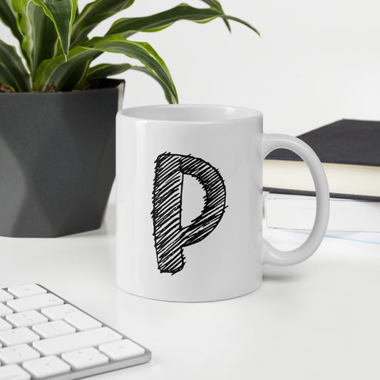 NEOKLASSISCHER BUCHSTABEN "P" Weiße, glänzende Tasse