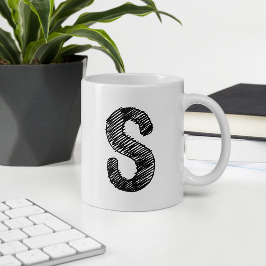 NEOKLASSISCHER BUCHSTABEN "S" Weiße, glänzende Tasse