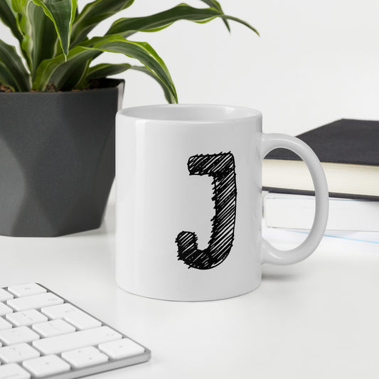 NEOKLASSISCHER BUCHSTABEN "J" Weiße, glänzende Tasse