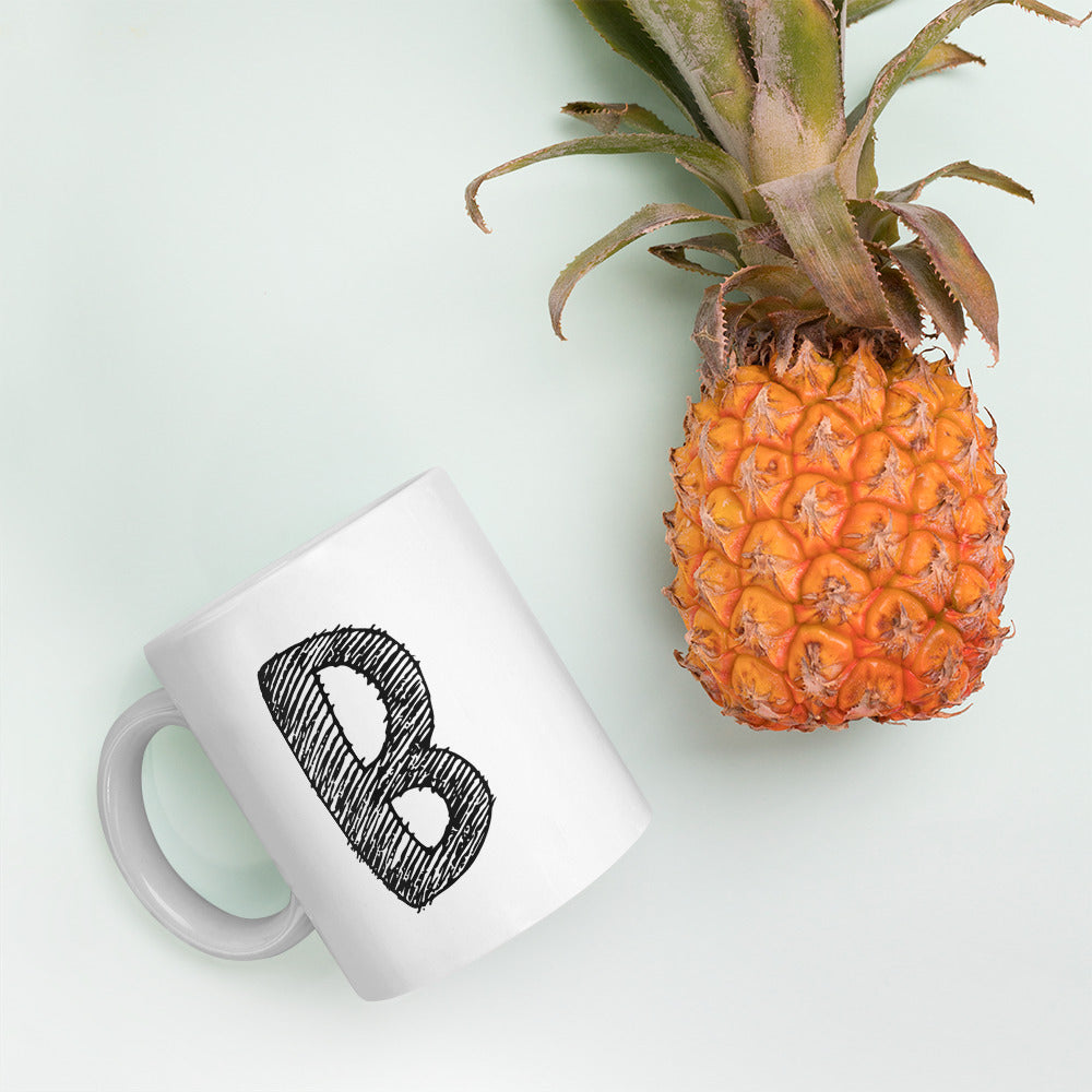 NEOKLASSISCHER BUCHSTABEN "B" Weiße, glänzende Tasse