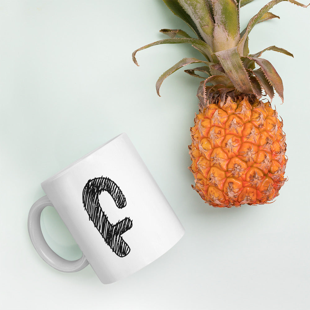 NEOKLASSISCHER BUCHSTABEN "F"Weiße, glänzende Tasse