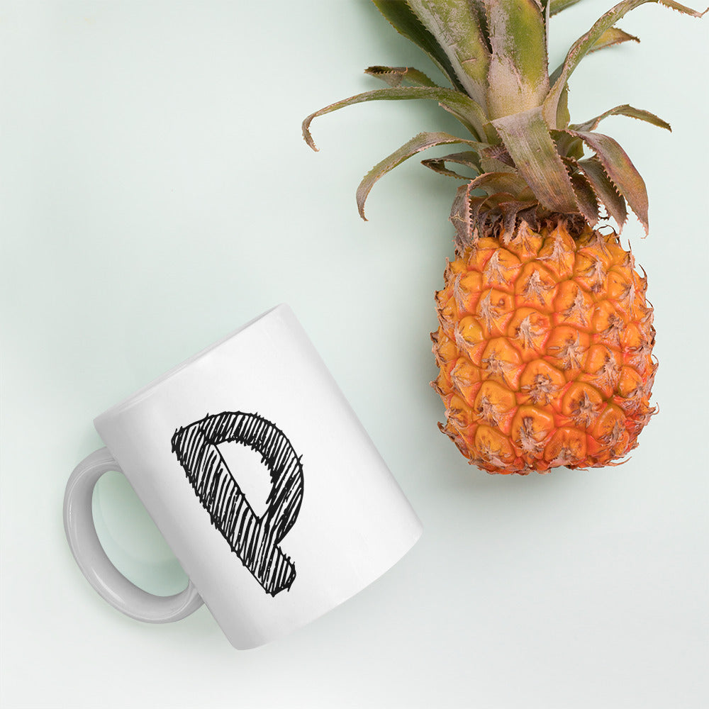 NEOKLASSISCHER BUCHSTABEN "P" Weiße, glänzende Tasse