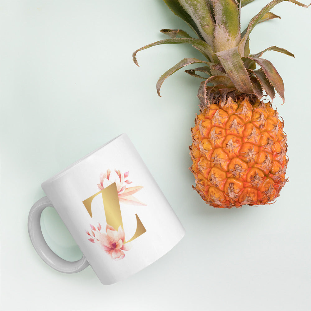 Tasse mit Buchstabe | Tasse personalisiert | Z | Weiße, glänzende Tasse