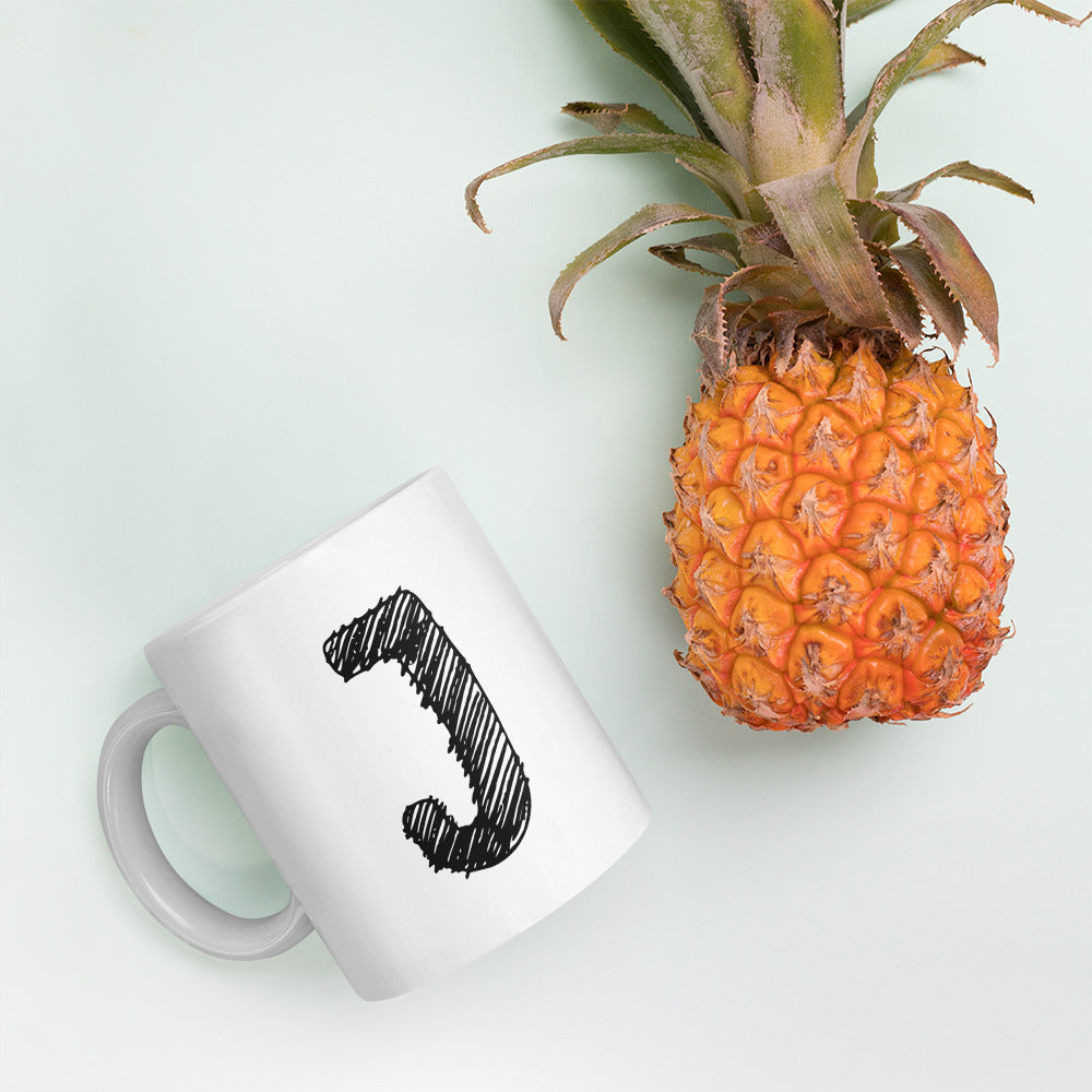 NEOKLASSISCHER BUCHSTABEN "J" Weiße, glänzende Tasse