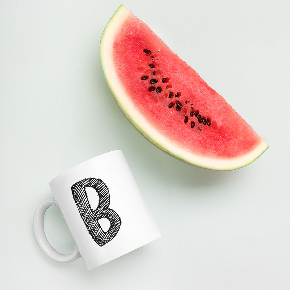 NEOKLASSISCHER BUCHSTABEN "B" Weiße, glänzende Tasse