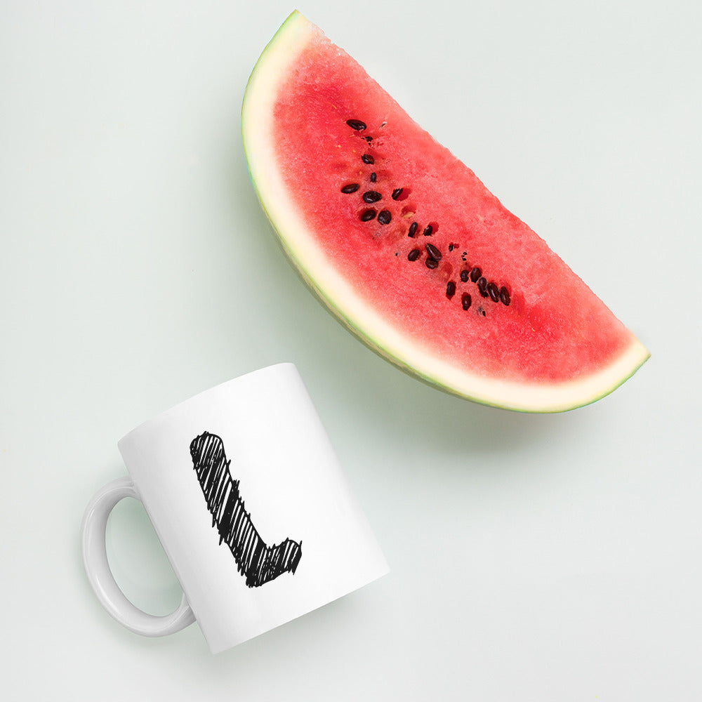 NEOKLASSISCHER BUCHSTABEN "L" Weiße, glänzende Tasse