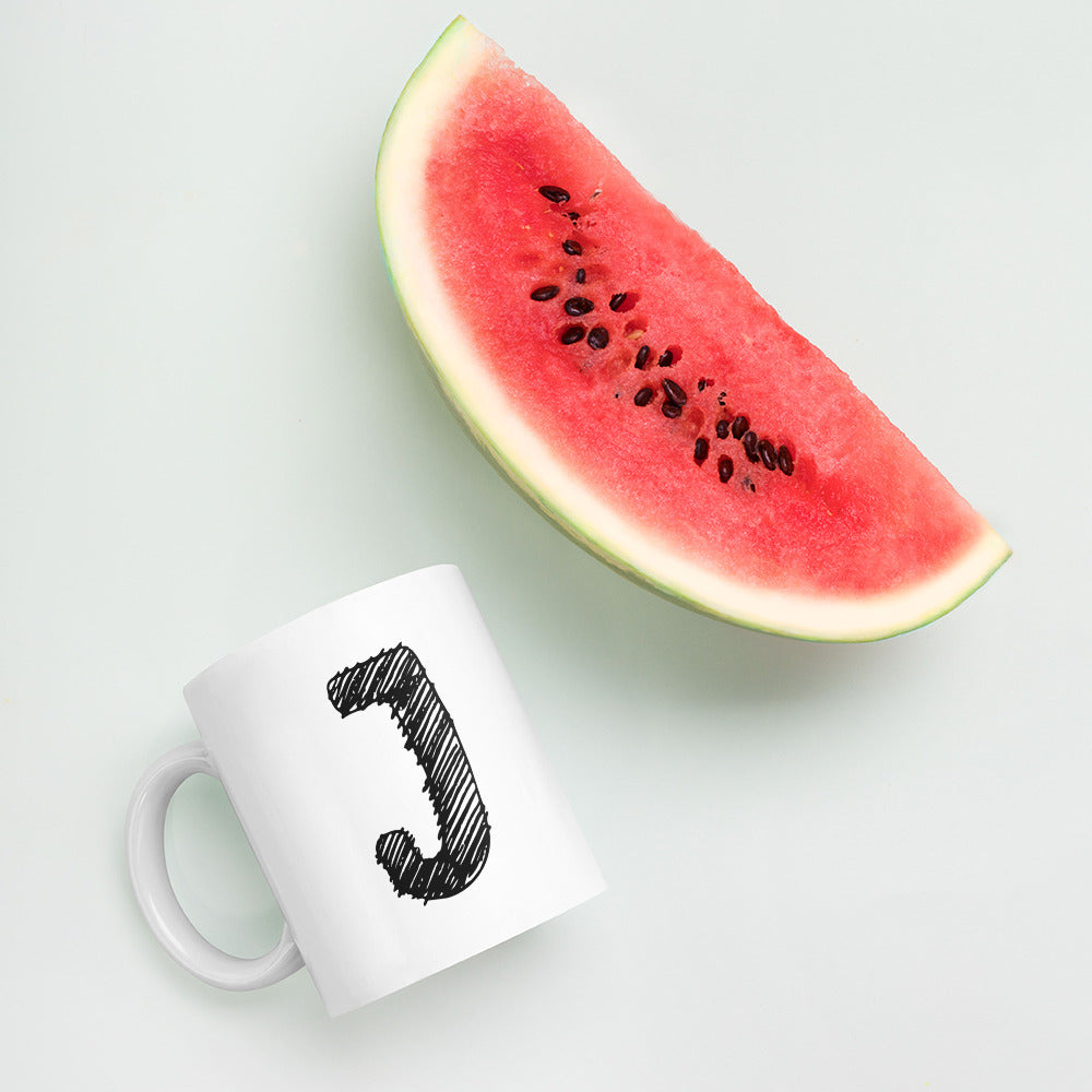 NEOKLASSISCHER BUCHSTABEN "J" Weiße, glänzende Tasse